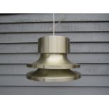 A Danish three tiered flared ceiling light in pale brassed finish