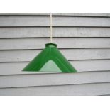 A small green conical form ceiling light
