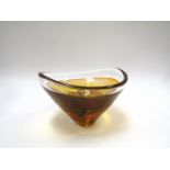 An art glass dish, possibly Czech in amber glass with amethyst line and foil inclusions unsigned,