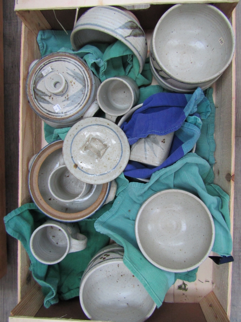 A collection of Aller Pottery bowls, lidded pots and mugs,