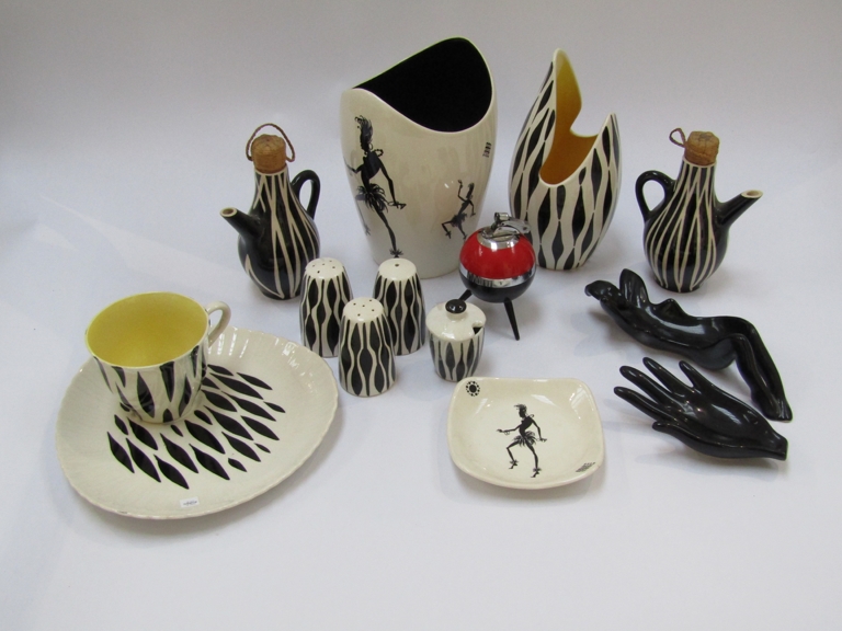 A collection of 1950's ceramics including Zambrette,