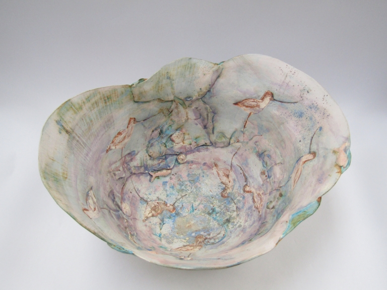 PETA WHITING (XX/XXI) A ceramic large flared bowl with Avocet decoration. Labelled to base. 22. - Image 2 of 3