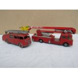 A Dinky 555 fire engine and Corgi Major Simon Snorkel fire engine