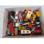 A collection of played with diecast vehicles including Matchbox