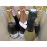 Seven bottles of various Champagne and Cava Brut including Moët,