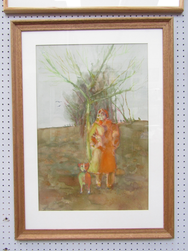 HANS SCHWARTZ (1922-2003) A framed and glazed watercolour - 'Woman and a dog' Signed bottom left. - Image 2 of 3