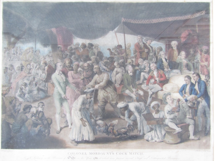 A framed and glazed print after Johan Joseph Zoffany- 'Colonel Mordaunt's Cock Match ' published in - Image 2 of 5