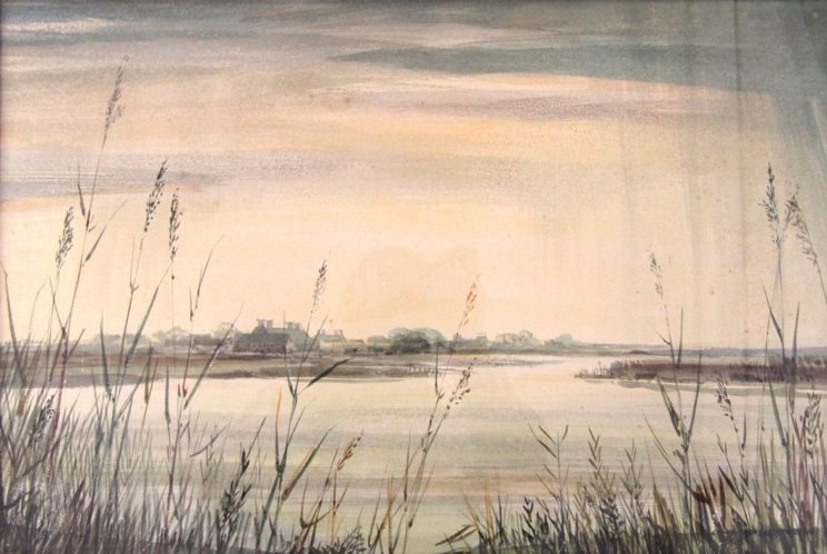 CAVENDISH MORTON (1911-2015): A framed and glazed watercolour of Snape Maltings. - Image 2 of 3