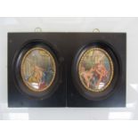 Two early 19th century miniatures on oval ivory panels set in matching ebonised frames,