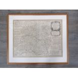 A framed and glazed Map of Shropshire, divided into its Hundreds by Emanuel Bowen.