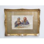 GIANNI (XIX): A pair of gilt framed watercolours, monks and peasants eating. Signed "Gianni".