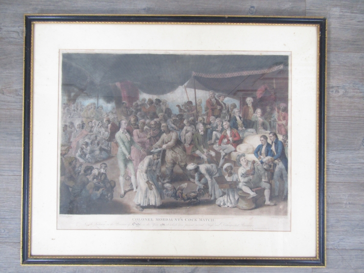 A framed and glazed print after Johan Joseph Zoffany- 'Colonel Mordaunt's Cock Match ' published in