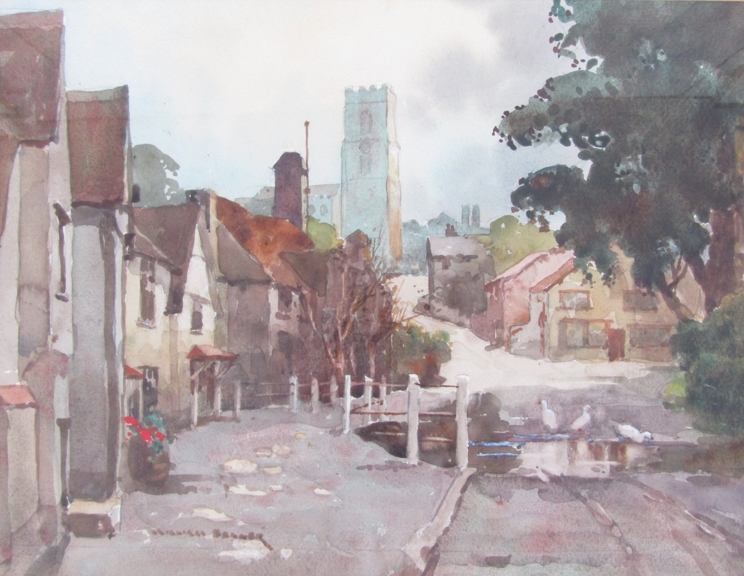 WILLIAM ROGER BENNER (1884-1964): A framed and glazed watercolour, Kersey, Suffolk, - Image 2 of 3