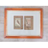 A 19th Century maple framed and glazed pair of Indian cards, hand painted with Hawk and Peacocks,