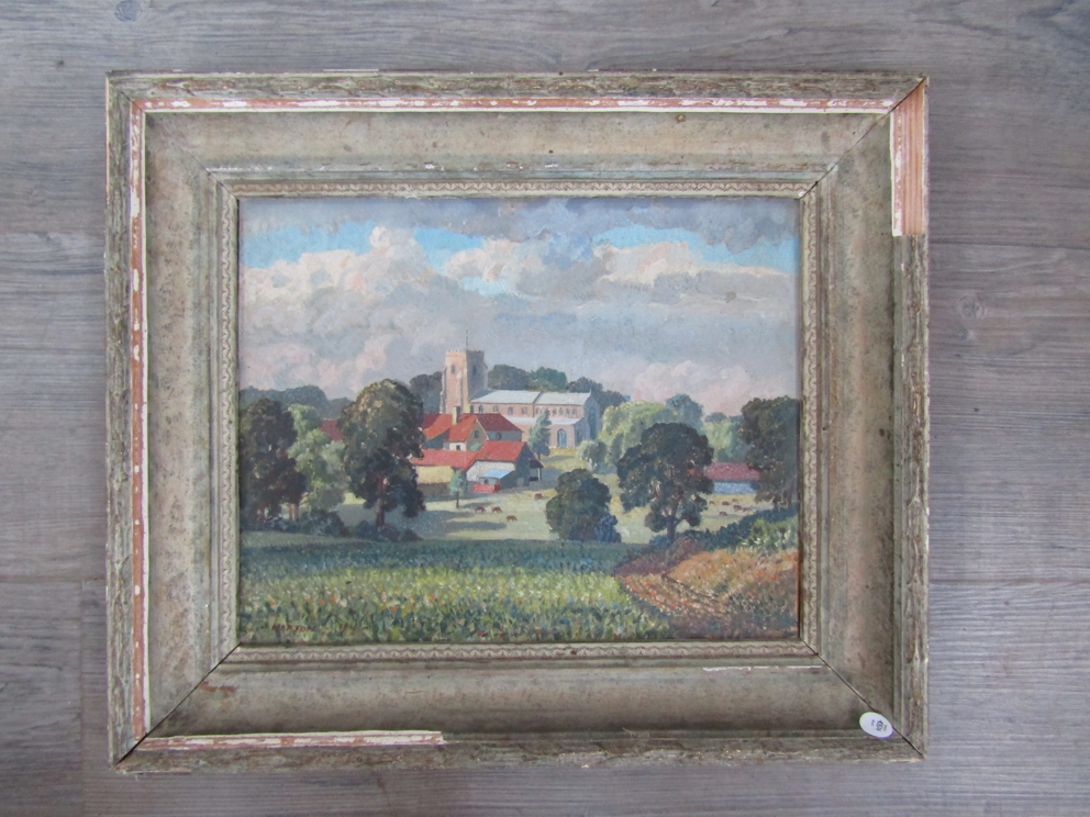 CAVENDISH MORTON (1911-2015) (ARR) : A framed oil on canvas of Wingfield Church, Suffolk.