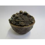 An early 20th Century bronze lidded bowl with dragon medallion decorated body.