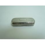 A Georgian silver snuff box, maker JC with engine turned detail, split to base, 7.