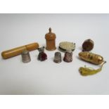 Sewing accessories including Edwardian and later, thimble, tape measure,