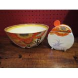 A Clarice Cliff Bizarre Rhodanthe pattern Bonjour shape preserve pot and bowl (2)