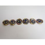 A set of six enamel floral buttons, 3.