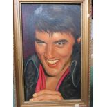 A gilt framed oil on board depicting Elvis Presley