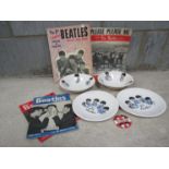 A group of Beatles Memorabilia and ephemera including ceramic bowls and plates,