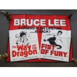 Two Bruce Lee UK quad film posters 'Way of the Dragon/Fist of Fury' rolled and folded