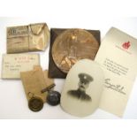 A WWI pair of medals with memorial plaque/death penny awarded to 31008 PRIVATE GERALD MORGAN HEATH