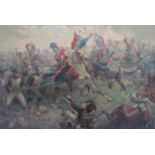 A print depicting Battle of Waterloo cavalry charge,