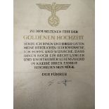 HITLER'S HQ INTEREST: A Third Reich Era German "Goldenen Hochzeit" certificate,