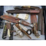 A collection of vintage knives including Sailor's knife Solingen and Wustof Solingen