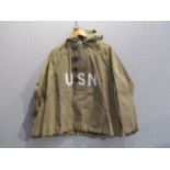 A WWII US Parka wet weather overcoat with hood,
