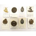 Eight Home Guard regiment badges including Home Guard Auxiliaries (plastic) and Upper Thames Patrol