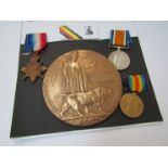 GALLIPOLI / LOCAL INTEREST: A WWI Memorial Plaque / Death Penny with 1914-15 medal trio awarded to