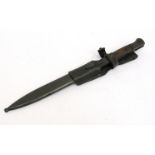 A WWII era German E & F Horster K98 Mauser bayonet with hardwood grips and all-steel scabbard.