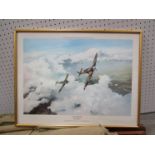 A Robert Taylor print "Duel of Eagles" signed by Douglas Bader and Adolf Galland, signatures faded,