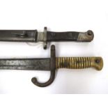 A French Chassepot bayonet (no scabbard) and another with unusual markings (possibly Ottoman