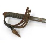 A George V officer's sword with brown leather scabbard,
