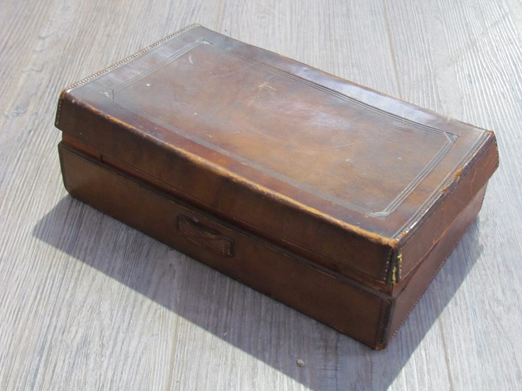 A brown leather campaign style writing case with contents - Image 2 of 2