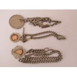 Three silver watch chains with T-bars and,