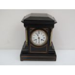 A Victorian slate mantel clock with 8 day French drum movement signed Maple & Co Paris, 32.
