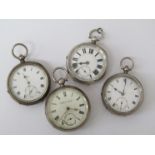 Four 19th Century silver open faced pocket watches,