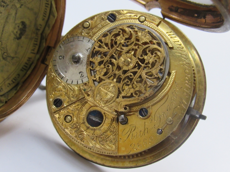 A late 18th/early 19th Century gilt metal and tortoiseshell (a/f) cased pocket watch, - Image 4 of 5