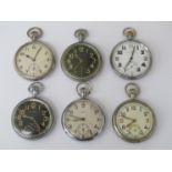 Six 1940's Government issue pocket watches, all marked with MOD arrow,