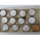 Twelve base metal open faced pocket watches,
