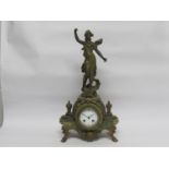 A 19th Century French onyx and ormulu figural mantel clock with striking drum movement,