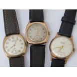 Three mid 20th Century 9ct gold cased gents wristwatches: Vertex,