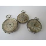 Three 19th Century silver open faced pocket watches with engine turned silvered dials