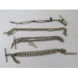 Three silver watch chains with T-bars