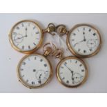 Four gold plated keyless wind open faced pocket watches including Elgin